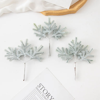 6PCS Artificial Plant Green Leaves Cactus for Home Christmas Decoration DIY Wreath Material Craft Wedding Banquet Accessories