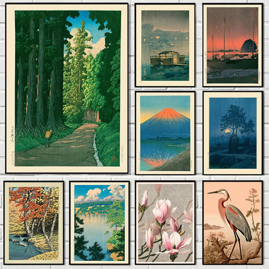 Japan Hasui Kawase Tree-lined Road Canvas Prints Asian Art Sunrise and Sunset Wall Art Posters for Modern Living Room Home Decor