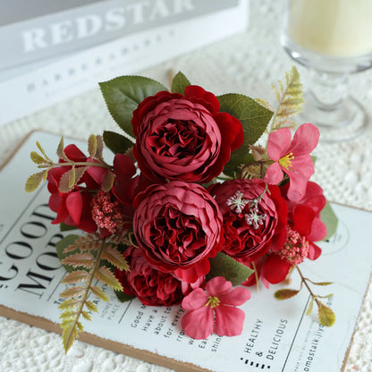 1PC Artificial Flowers Wedding Home Bedroom Decoration Bridal Bouquet Garden Fake Silk Peony Hydrangeas Vase for Board Outdoors