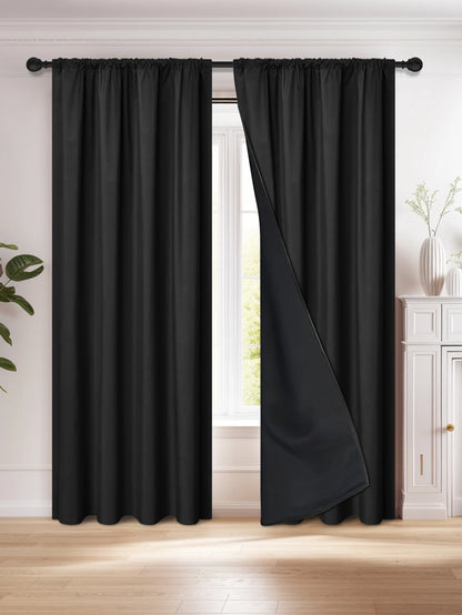 1pc 100% Blackout Curtain with Rod Pocket, Curtains for Living Room, Bedroom, Kitchen, Window Curtain, Drapes in Living Room