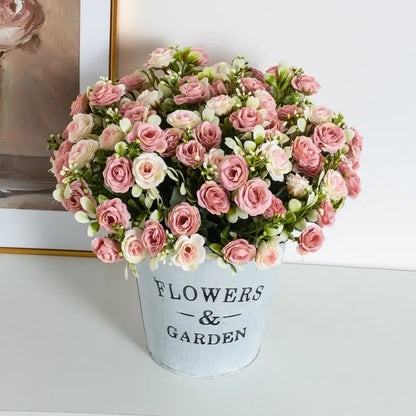 1PC 15 Head 5 Fork Silk Rose Wedding bridal Bouquet Christmas Wreath Vase Decoration Home bonsai DIY Scrapbook Artificial Flower