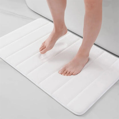 Olanly Silicone Bath Mat Non-Slip Shower Bathroom Rug Memory Foam Carpet Soft Foot Mat Stone Floor Super Absorbent Quick Dry Rug