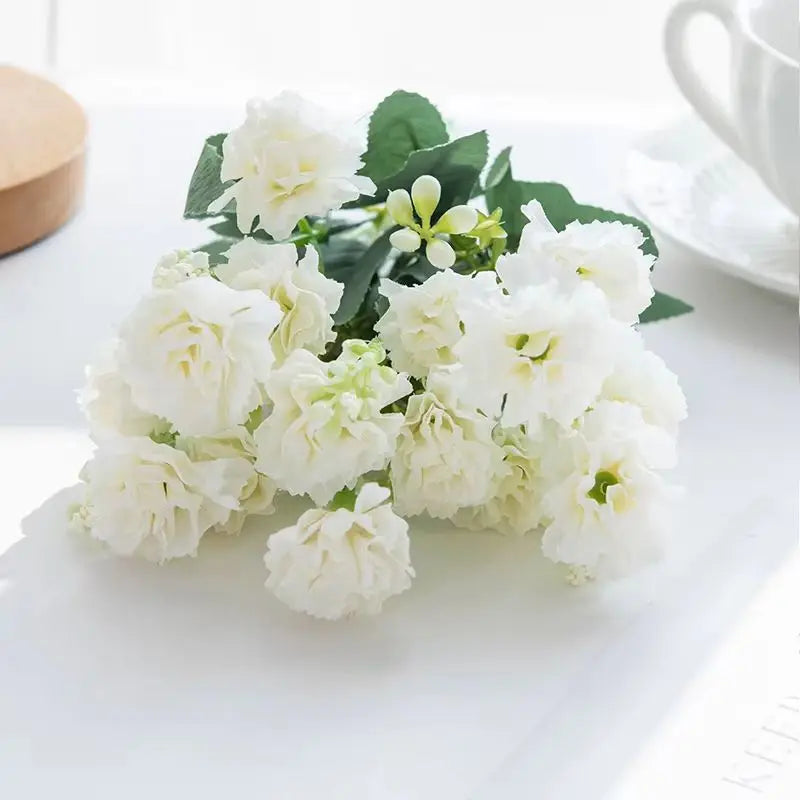 5 Forks 15 Heads Artificial Flowers Small Carnation Festival Wreath Accessories Home Living Room Table Bonsai Wedding Decoration