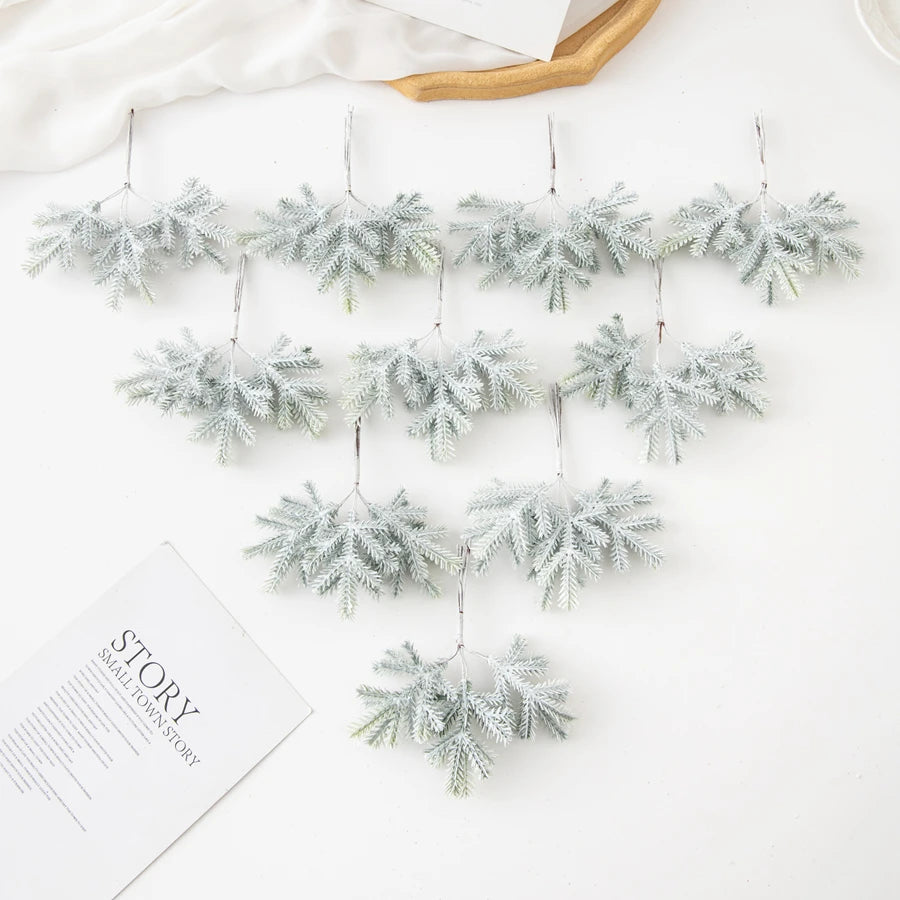 6PCS Artificial Plant Green Leaves Cactus for Home Christmas Decoration DIY Wreath Material Craft Wedding Banquet Accessories