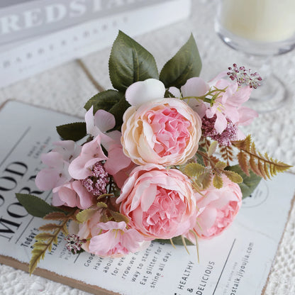 1PC Artificial Flowers Wedding Home Bedroom Decoration Bridal Bouquet Garden Fake Silk Peony Hydrangeas Vase for Board Outdoors