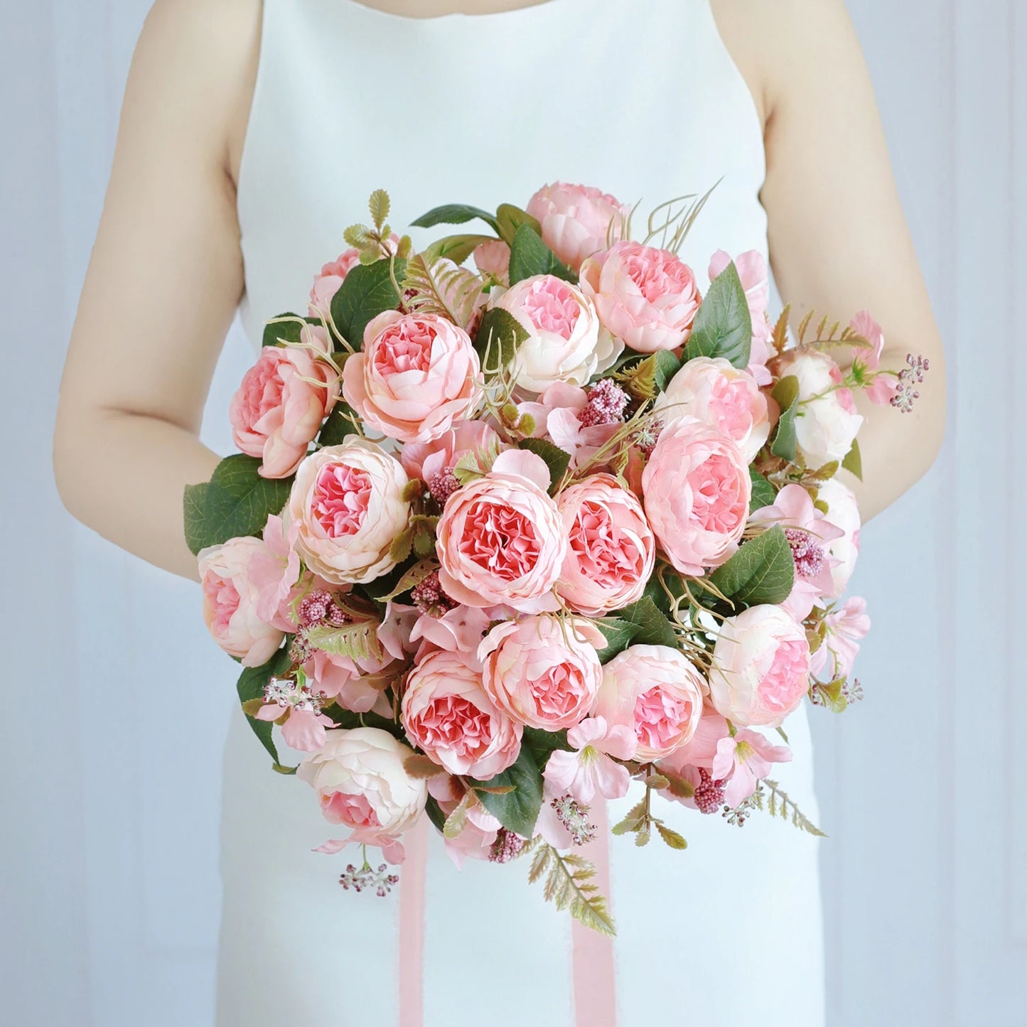 1PC Artificial Flowers Wedding Home Bedroom Decoration Bridal Bouquet Garden Fake Silk Peony Hydrangeas Vase for Board Outdoors