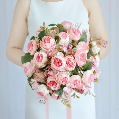 1PC Artificial Flowers Wedding Home Bedroom Decoration Bridal Bouquet Garden Fake Silk Peony Hydrangeas Vase for Board Outdoors