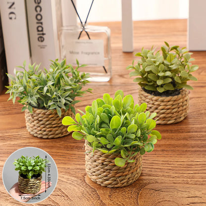 XIYA FLOWER Green Artificial Plants Eucalyptus Grass Woven Small Potted Plants Grass Mound 11cm PE Material Home Decoration