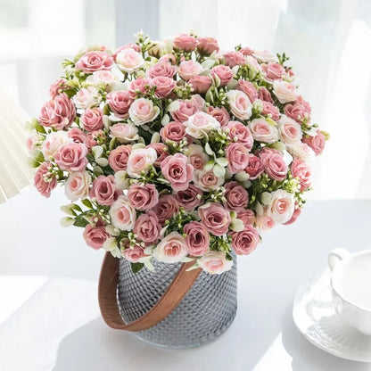 1PC 15 Head 5 Fork Silk Rose Wedding bridal Bouquet Christmas Wreath Vase Decoration Home bonsai DIY Scrapbook Artificial Flower