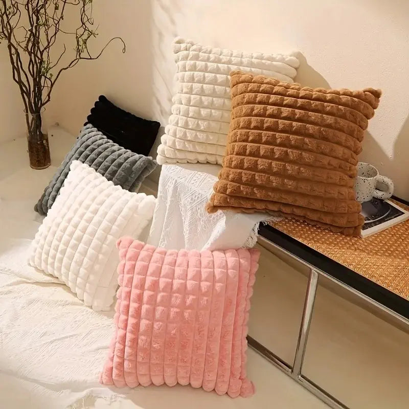 1PCS Imitation Rabbit Plush Throw Pillow Case Living Room Sofa ThrowPillow Cushion Office Solid Color Waist Pillow Bedroom