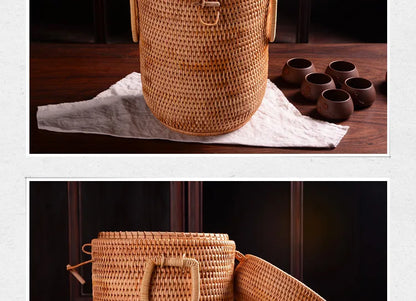 Multifunction Hand Woven Rattan Storage Basket Rattan Organizadores for Sundries Jewelry Tea Ornaments Food Storage Container