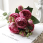Hot Selling 1pcs/30cm Rose Pink Silk Bouquet Peony Artificial Flower 5 Big Head 4 Small Bud Bride Wedding Home Decoration Artifi