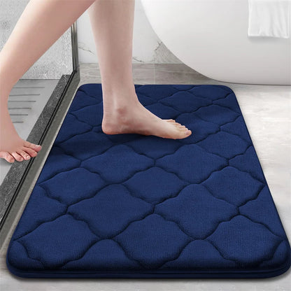 Olanly Silicone Bath Mat Non-Slip Shower Bathroom Rug Memory Foam Carpet Soft Foot Mat Stone Floor Super Absorbent Quick Dry Rug