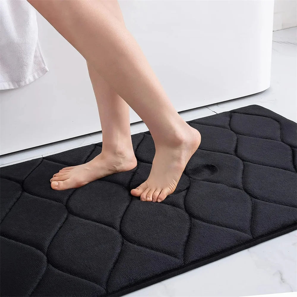 Olanly Silicone Bath Mat Non-Slip Shower Bathroom Rug Memory Foam Carpet Soft Foot Mat Stone Floor Super Absorbent Quick Dry Rug