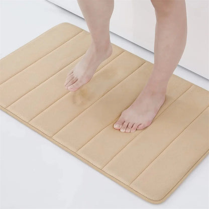 Olanly Silicone Bath Mat Non-Slip Shower Bathroom Rug Memory Foam Carpet Soft Foot Mat Stone Floor Super Absorbent Quick Dry Rug