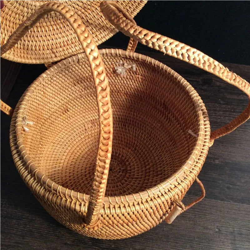 Multifunction Hand Woven Rattan Storage Basket Rattan Organizadores for Sundries Jewelry Tea Ornaments Food Storage Container