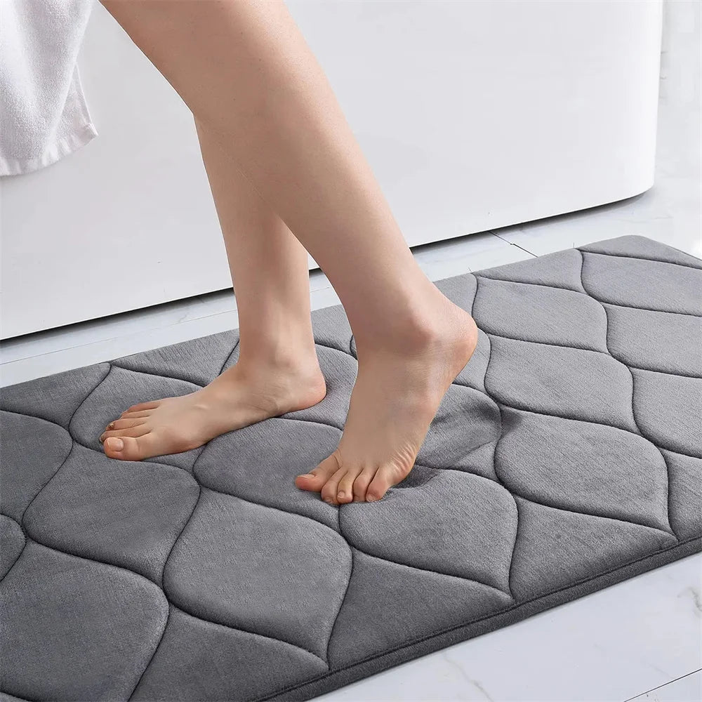 Olanly Silicone Bath Mat Non-Slip Shower Bathroom Rug Memory Foam Carpet Soft Foot Mat Stone Floor Super Absorbent Quick Dry Rug