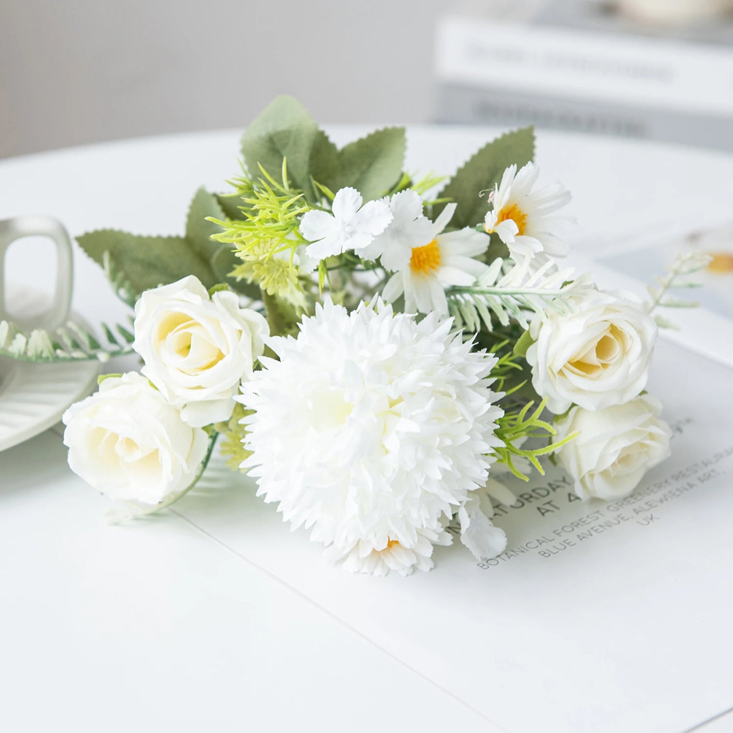 1PC Artificial Flowers Wedding Home Bedroom Decoration Bridal Bouquet Garden Fake Silk Roses Hydrangeas Vase for Board Outdoors