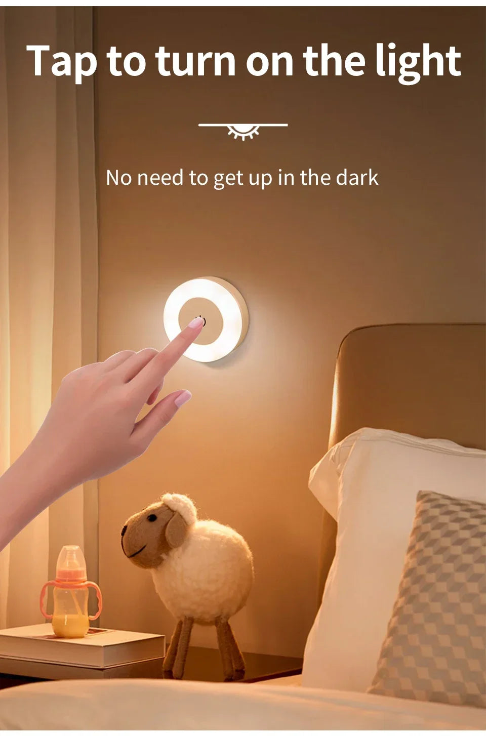 Round Led Wall Lamp Rechargeable Night Light with Touch Switch Dimmable Magnetic Book Light for Reading Bedroom Cabinet Closet