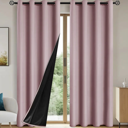 2pcs Modern 100% Blackout Curtain with Coated Lining, Curains for Bedroom, Living Room, Dining Room, Bathroom, Home Decor