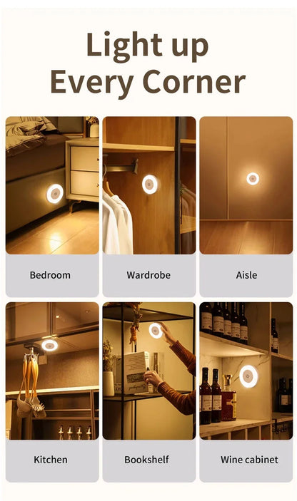 Round Led Wall Lamp Rechargeable Night Light with Touch Switch Dimmable Magnetic Book Light for Reading Bedroom Cabinet Closet